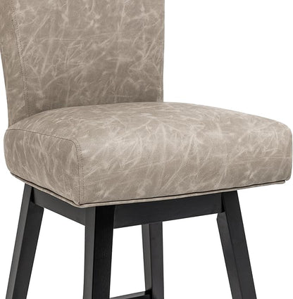 Bar Stools Set of 2, PU Leather Barstools, 26 Inch Upholstered Counter Stools with 15.7" High Back and Footrest, Swivel Counter Height Barstools for Kitchen Island Home Bar Greige