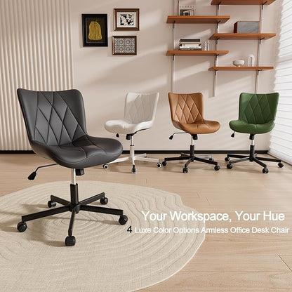 Armless Desk Chair, Morden Home Office Chair no Arms, Adjustable Height & Rocking Computer Chair, PU Leather Vanity Chair, Ergonomic Seat Soft Padded Desk Chairs for Home Small Space, Black