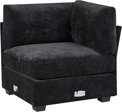 Christopher Knight Home Zery 7-Piece U-Shape Lounge Sofa Couch with Ottomans, Modern Modular Sectional Sofa Set with Pillow Back for Living Room, Chenille Upholstered Cloud Couch with Deep Seat,Black