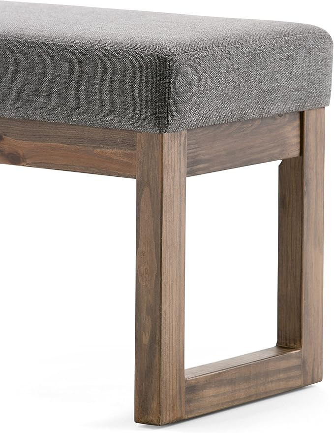 SIMPLIHOME Milltown 45 inch Wide Contemporary Rectangle Large Ottoman Bench in Grey Linen Look Fabric, Assembled, for the Living Room and Bedroom