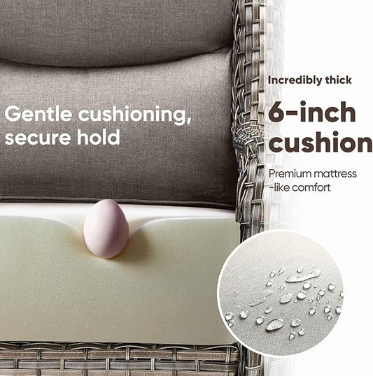 Swivel Patio Chairs Sofa Set of 5 with 6" Thick Cushion - Wicker Outdoor Swivel Rocker Patio Chair with Side Table, High Back Comfortable Outdoor Glider Chairs - Grey Wicker - Grey Cushions