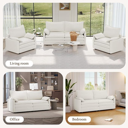 Vesgantti 74" Loveseat Sofa for Living Room, Comfy Cloud Couch Deep Seat Chenille Modern 2 Seater Small Sofa with Armrest Pillow, Easy Assembly for Small Spaces, Snow White