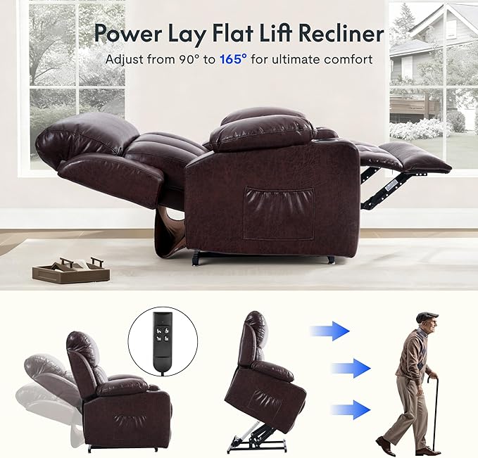 FLEXISPOT XL31-XL Oversized Power Lift Recliner Chair for Elderly, 27.4" Extra Wide Lay Flat Lift Chair with Massage & Heat, Dual Motor Electric Reclining Sofa for Big and Tall(Oversized, Pecan)