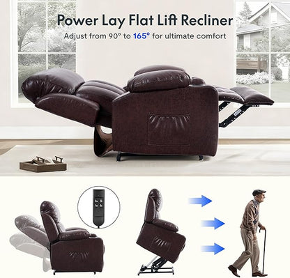 FLEXISPOT XL31-XL Oversized Power Lift Recliner Chair for Elderly, 27.4" Extra Wide Lay Flat Lift Chair with Massage & Heat, Dual Motor Electric Reclining Sofa for Big and Tall(Oversized, Pecan)
