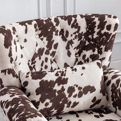 Accent Reading Arm Chairs with Ottoman for Living Room Bedroom, Midcentury Modern Comfy Corner Sofa Chair, Wingback Waiting Room Club Chair with Button Tufted Back &Lumbar Pillow, Fabric Cow