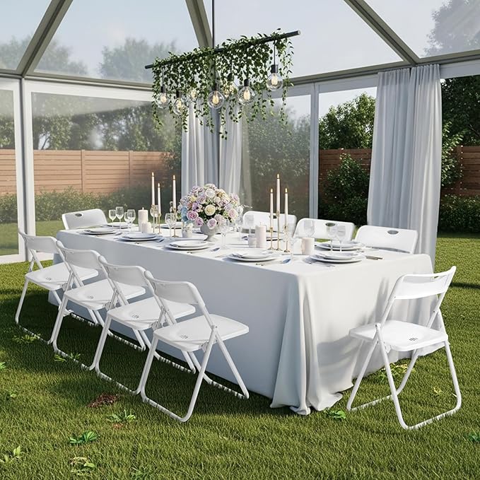 Karl home 10 Pcs Folding Chair, 300LBS Lightweight Foldable Plastic Chair, Reinforced Metal Frame Easy to Fold & Store for Indoor & Outdoor, Wedding, Party, Meeting Room, Patio and Garden, White
