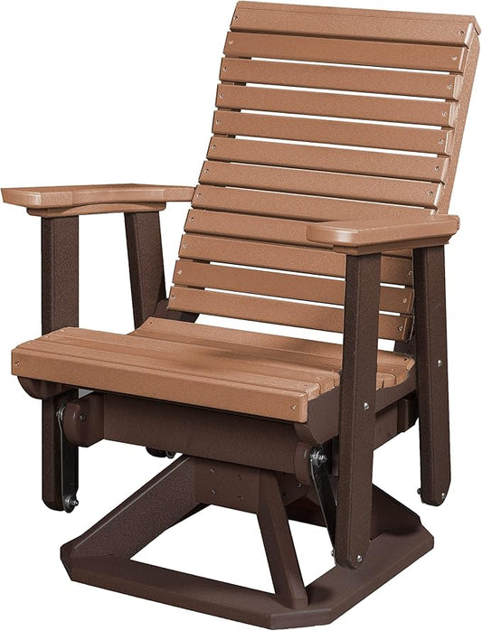 DutchCrafters Modern Horizontal Slat High Back Poly Glider Chair Outdoor Patio Furniture (Tudor Brown & Cedar)