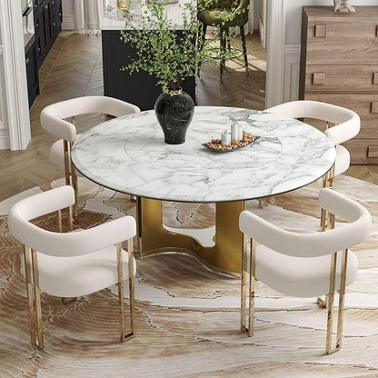 Set of 4 Beige and Gold Modern Dining Chairs, Velvet Upholstered Barrel Armchairs with Metal Legs for Kitchen Island, Mid Century Accent Chairs for Dining Room Living Room, Open-Back