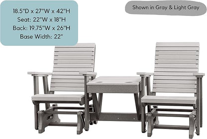 DutchCrafters Modern Horizontal Slat High Back Poly Double Glider Chairs with Center Table Outdoor Patio Furniture (Black & Aruba Blue)