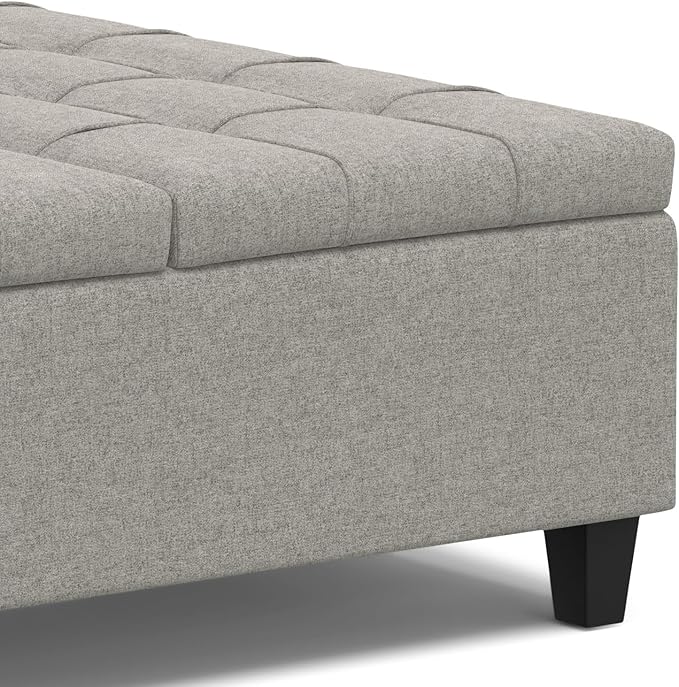 SIMPLIHOME Harrison 40 inch Wide Transitional Square Large Coffee Table Storage Ottoman in Cloud Grey , Assembled, For the Living Room and Bedroom