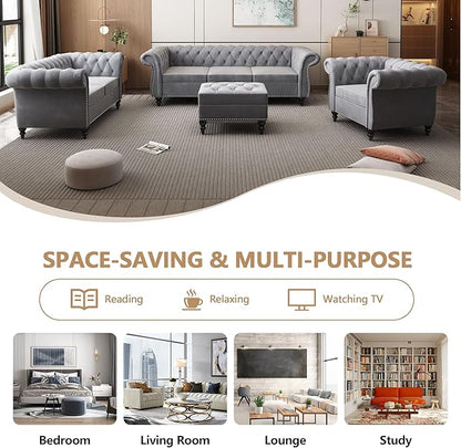 2 Piece Living Room Furniture Set, Velvet Loveseat and Chair Set, Mid Century Modern Upholstered Sofa Couch with Cushions, Comfy Tufted Chesterfield Couches for Living Room, Bedroom, Office