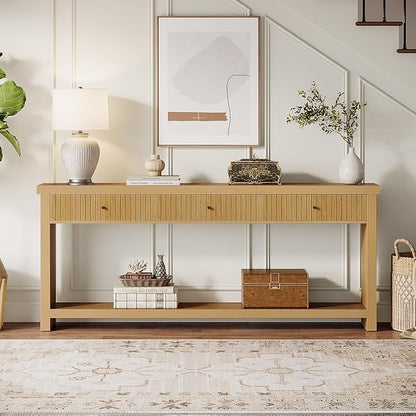 Tribesigns 70.9 inch Extra Long Entryway Table with 3 Drawers, Sofa Console Table with Open Storage Shelves, Oak Color Furniture, Wooden Couch Foyer Tables for Living Room Hallway Entrance