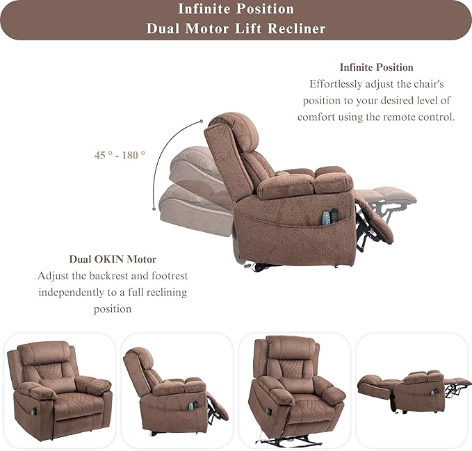 Big Man Power Lift Recliner for Elderly Adults 28 Inch Wide Seat, Lay Flat Lift Chair with Heat Massage, Arm Storage Cup Holders, USB Type C Charging, Oversized Recliner 400 lbs
