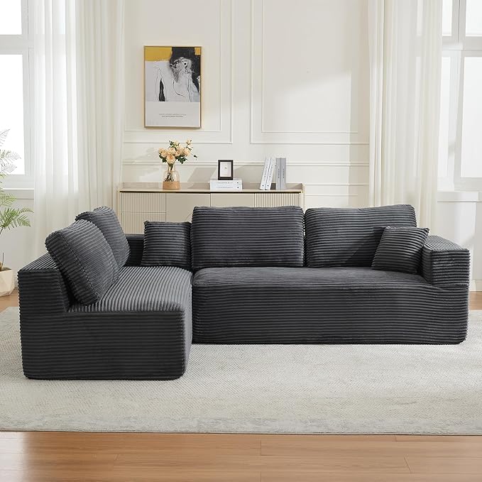 106" Cloud Modular Sectional Sofa Couch,L-Shape Modern Boneless Sectional Couch with Deep Seat,Upholstered Couches for Living Room Bedroom,No Assembly Required,Grey