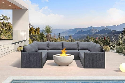 PURPLE LEAF Patio Furniture Set 8 Pieces Outdoor Conversation Sets PP Rope Patio Sofa with Cushions Manual Weaving Deep Seating Furniture for Porch Lawn Backyard Gray