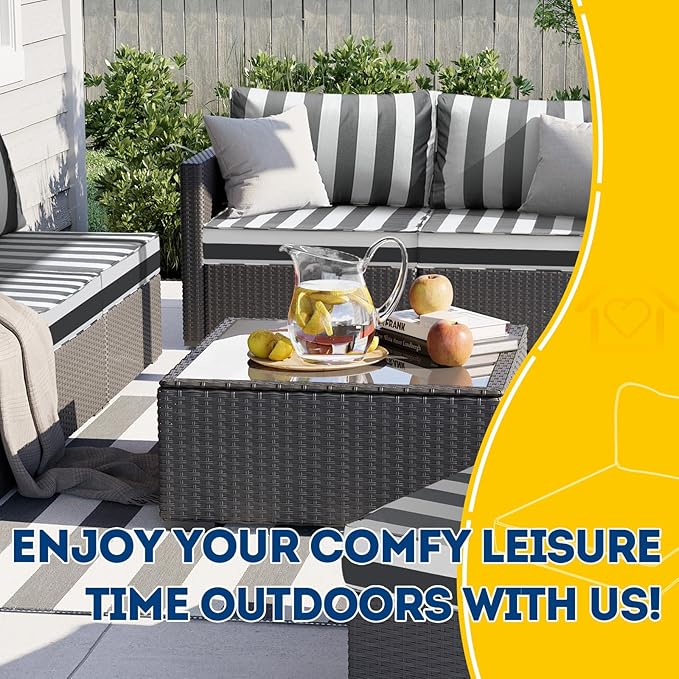 AAAAAcessories Outdoor Deep Seat Cushions, Waterproof, Fade-Resistant Patio Furniture Replacement Cushions, 25.5" x 25.5" x 5" + 25.5" x 13.5", Set of 2, Gray Cabana Stripe