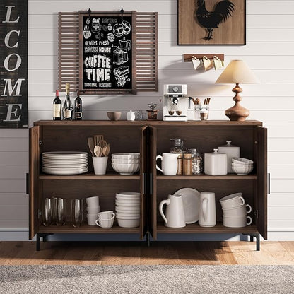 JASIWAY Sideboard - Kitchen Buffet Cabinet with Rattan Decorated Doors, Accent Sideboard Cabinet with Doors, Coffee Bar Cabinets Rattan Buffet Cabinets with Storage
