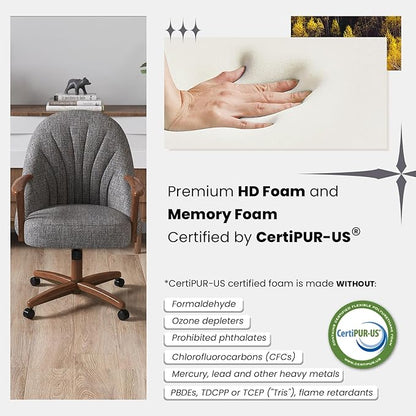Chromcraft Set of 6 Swivel Tilt Chairs, Luxe Wooden Arm All-Metal Pedestal Base Chairs with Wheels for Kitchen