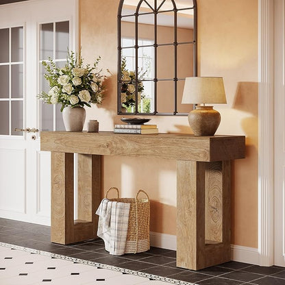 Tribesigns 63" Farmhouse Console Table, Natural Wooden Sofa Table Rectangular Accent Console for Entryway, Hallway & Living Room (Natural)