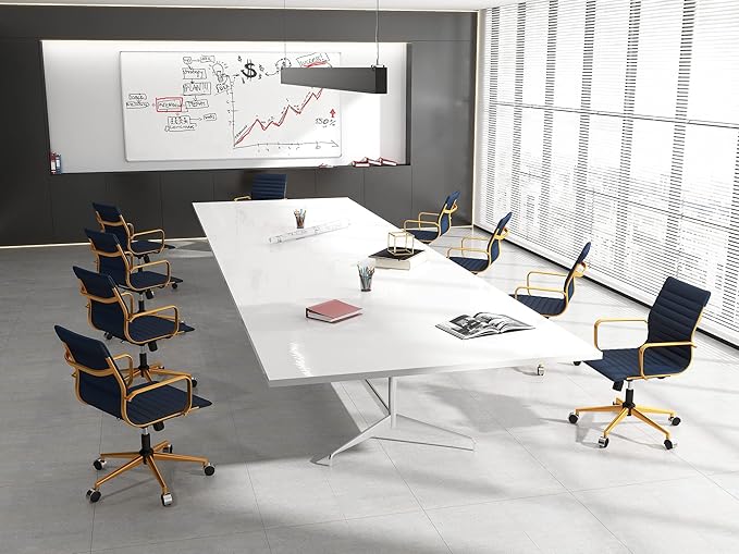 COROCC Office Desk Chair Modern Conference Room Task Chairs Leather Computer Swivel Excutive Ribbed Ergonomic Rolling Gold Desk Chair for Home Office