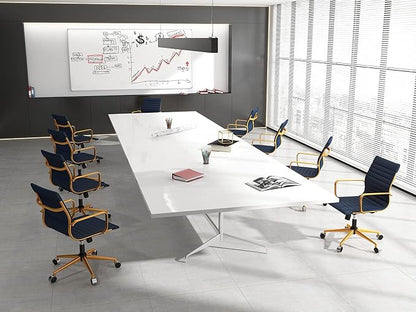 COROCC Office Desk Chair Modern Conference Room Task Chairs Leather Computer Swivel Excutive Ribbed Ergonomic Rolling Gold Desk Chair for Home Office