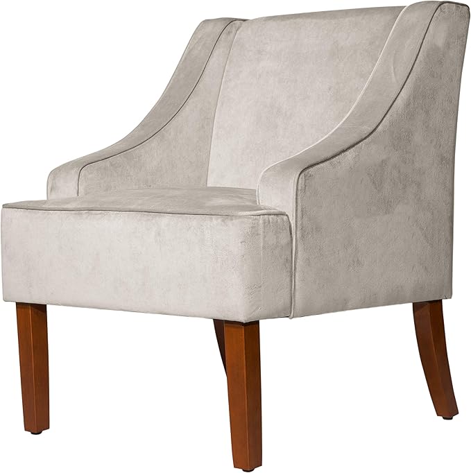 Mid Century Modern Accent Chair Wingback Living Room Chair Comfy Upholstered Scooped Armchair Fabric Side Chair with Wood Legs for Small Space, Bedroom, Apartment, Office, Waiting Room (Light Gray)