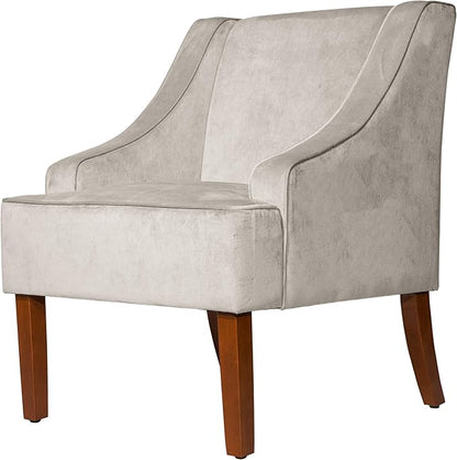 Mid Century Modern Accent Chair Wingback Living Room Chair Comfy Upholstered Scooped Armchair Fabric Side Chair with Wood Legs for Small Space, Bedroom, Apartment, Office, Waiting Room (Light Gray)
