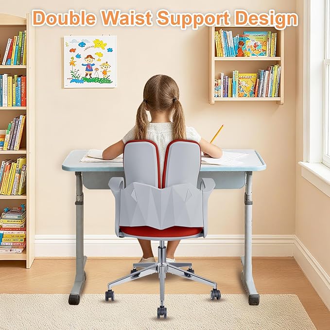 Ergonomic Office Chair Desk Chair Dual-backrest Computer Chair with Flexible Lumbar Support and Adjustable Height, 500lbs Extra Wide Seat with Wheels, for Home & Office Use Red