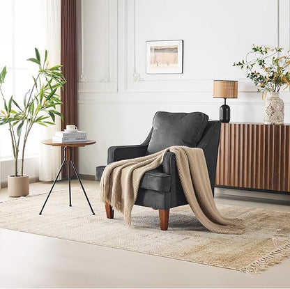 VINGLI Mid-Century Modern Accent Chair, Black Upholstered Armchair Comfy Sofa Chair Reading Chair High Back for Living Room Bedroom Furniture Apartment