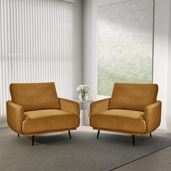Oversized Accent Chair for Living Room Chairs Reading Arm Chair Comfy Modern Single Sofa Side Chairs with Metal Legs & Soft Cushion for Bedroom, Waiting Room (Velvet Brownish, Set of 2)