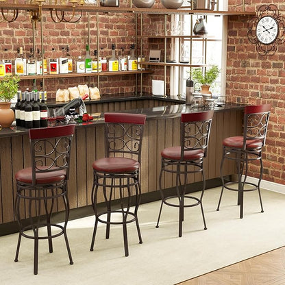 Giantex 30" Swivel Bar Stools Set of 2, Bar Height Bar Stools w/Back, Upholstered PU Leather Seat, Footrest, Max Load 330Lbs, Vintage Metal Barstools for Kitchen Island, Dining Room, Rustic Brown