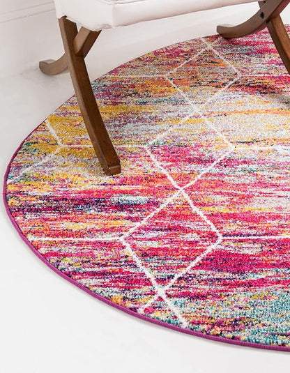 Unique Loom Trellis Frieze Collection Area Rug - Geometric (3' Round, Multi/ Ivory)