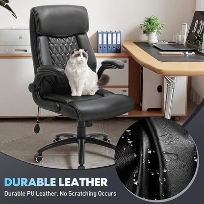 Heavy Duty High-Back Office Chair, Ergonomic Home Computer Chair with Lumbar Support & Tilt Lock, Big and Tall Executive Office Chairs for Work, Black