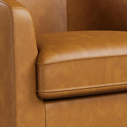 Swivel Barrel Accent Chair, Round Faux Leather Living Room Arm Chairs, Modern Upholstered Comfty Reading Nook Chairs for Bedroom, Small Club Armchair, Single Sofa Side Chair, Brown