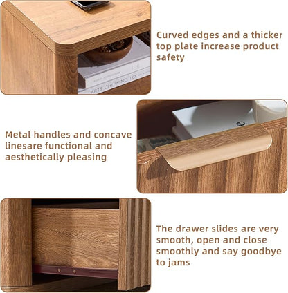 LEYAOYAO 31" Wide Fluted Nightstand Set of 2 with Charging Station, Oversized Extra Large 2 Drawers Night Stand,Brown Wood Bedside Table,Tall End Tables,Modern Chest of Drawers Dressers for Bedroom