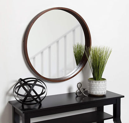 Kate and Laurel Hutton Round Decorative Wood Frame Wall Mirror, 30 Inch Diameter, Walnut