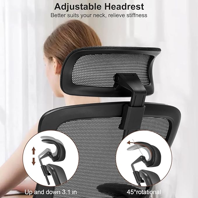 Heavy Duty Office Chair - 400lbs Home Office Desk Chairs with Soft 3D Modeling Wide Foam Cushion, Ergonomic Desk Computer Chair with Adjustable Headrest and Flip-Up Arms for Study, Bedroom