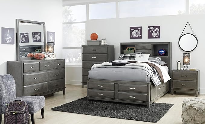 Signature Design by Ashley Caitbrook Contemporary 5 Drawer Chest with Dovetail Construction, Weathered Gray