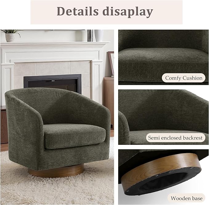 Lumibee Swivel Accent Chair, Chenille Fabric Swivel Barrel Chair for Living Room, Modern Comfy Upholstered Round Armchair Single Sofa Chair for Bedroom, Club-Tan