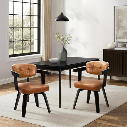 Art Leon Modern Dining Chairs - Set of 2 Mid Century Dining Chairs Faux Leather Upholstered Swivel Dining Chair, Comfy Desk Chair No Wheels Accent Arm Chairs for Kitchen Living Room Study, Brown