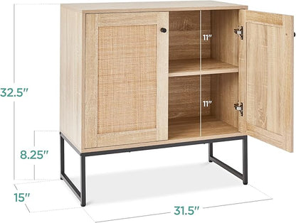Best Choice Products 2-Door Rattan Storage Cabinet, Accent Furniture, Multifunctional Cupboard for Living Room, Hallway, Kitchen, Sideboard, Buffet Table w/Non-Scratch Foot Pads - Natural