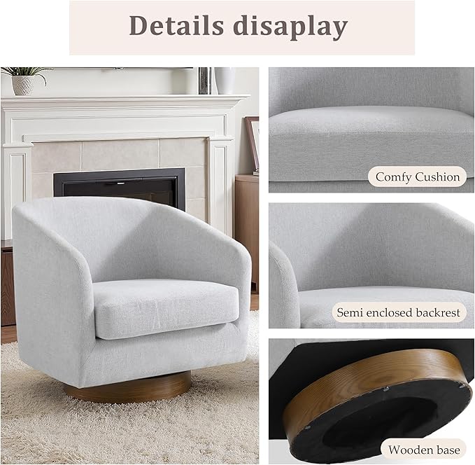 Lumibee Swivel Accent Chair, Chenille Fabric Swivel Barrel Chair for Living Room, Modern Comfy Upholstered Round Armchair Single Sofa Chair for Bedroom, Club-Bright Gray