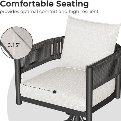 Grand patio Outdoor Dining Set for 6, 7 PCS Patio Table and Chairs Set, Metal Woven Wicker Swivel Patio Chairs with Thickened Cushions & 1 Rectangular Woodgrain Dining Table with Umbrella Hole (Black)
