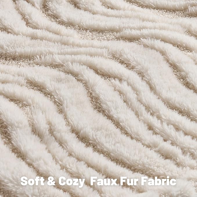 FUTEI Cream Decorative Throw Pillow Covers 12x20 Inch Set of 2,Soft Faux Fur Geometric Shapes Texture Pillowcase,Boho Home Decor for Couch Bed Living Room