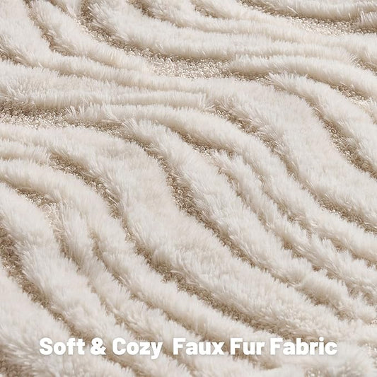 FUTEI Cream Decorative Throw Pillow Covers 12x20 Inch Set of 2,Soft Faux Fur Geometric Shapes Texture Pillowcase,Boho Home Decor for Couch Bed Living Room