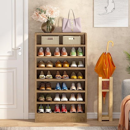 Tribesigns Shoe Rack for Entryway, 8-Tier Tall Shoe Shelf Shoes Storage, Wooden Shoe Storage Cabinet Shoe Organizer for Closet, Hallway, Living Room, Wood Color