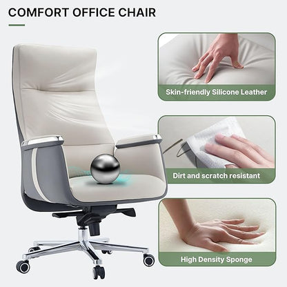 EUREKA ERGONOMIC Royal II Executive Office Chair High Back, Big and Tall with Extra Wide Seat, Silicone Leather Desk Chair Computer Chair, Modern Office Chair Home Office Desk Chairs - Beige Gray