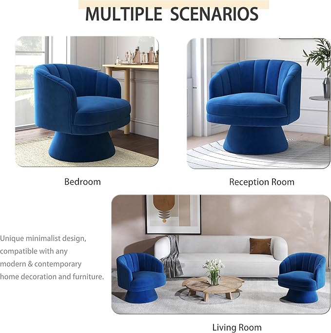 Swivel Accent Chair Set of 2,Upholstered Velvet 360° Swivel Barrel Chair for Living Room Overstuffed Bouncle Reading Chair Round Armchair for Bedroom,Vanity,Office (Navy)