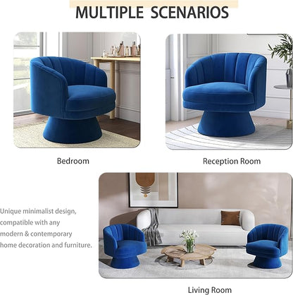 Swivel Accent Chair Set of 2,Upholstered Velvet 360° Swivel Barrel Chair for Living Room Overstuffed Bouncle Reading Chair Round Armchair for Bedroom,Vanity,Office (Navy)
