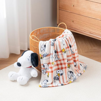 Berkshire Blanket Peanuts VelvetLoft Cute Character Snoopy Plush Throw Blanket,Peanuts Snoopy and Woodstock Wood Holiday Plaid,Throw 55 in x 70 in (Official Peanuts® Product)